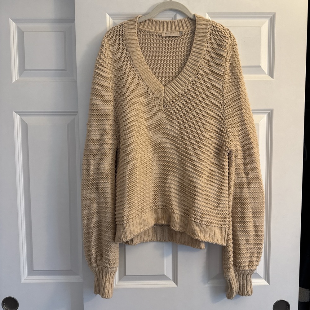 Bec & Bridge Beige Open-Knit V-Neck Sweater